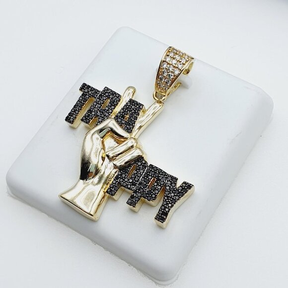 14K Gold Plated Cubic Zircon Pendant, INUS1BR258 - Picture 7 of 8